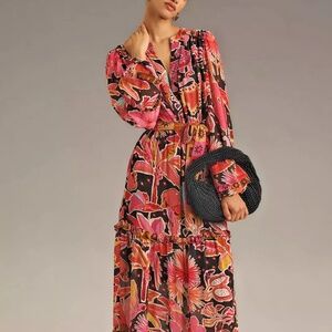 Farm Rio Black Enchanted Nature Midi Dress